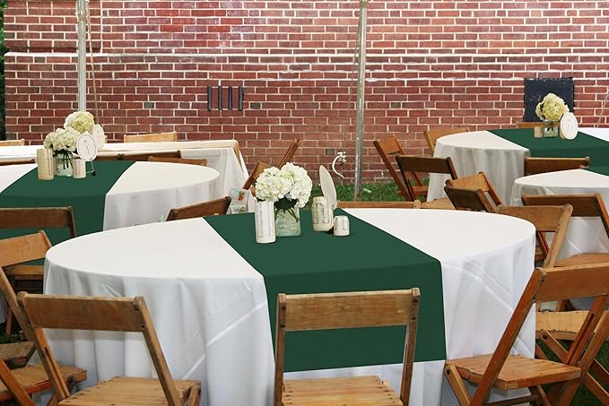 12 Pack Dark Green Table Runner 9FT Polyester Table Runners,12x108 inch Rustic Farmhouse Table Runner, Washable and Reusable Table Runners for Wedding Birthday Parties Banquet Christmas