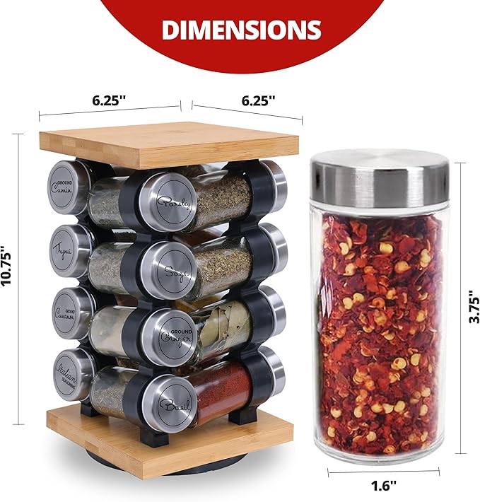 Orii 16-Jar Rotating Spice Rack with Spices Included ??Pre-Filled Spice Racks with 5-Year Refill Program - Flavorful Spices