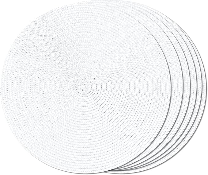 FunWheat Round Braided Placemats Set of 6 Place Mats for Dining Tables Woven Washable Non-Slip Table mats Small 13 inch(S White, 6pcs)