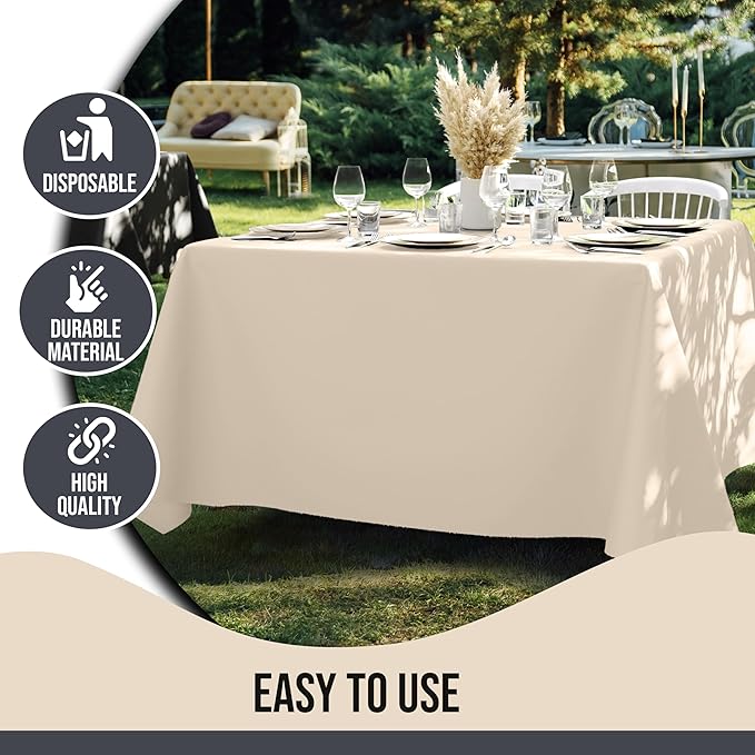 Party Solids 12-Pack Ivory Square Plastic Disposable Tablecloth ??Size: 85 횞 85 Inches ??Square Table Cover for Parties, Picnics & Formal Events