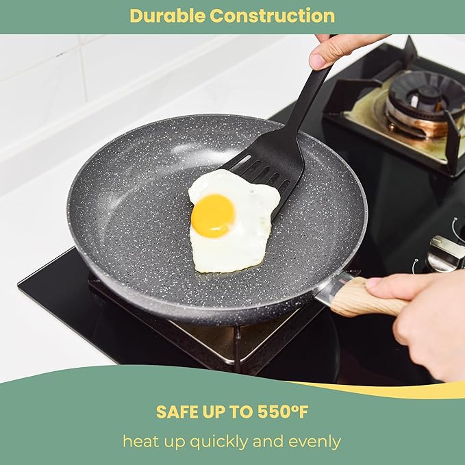 12-Inch Frying Pan Nonstick Stretched Aluminium Omelette Skillet Fry Pans for Induction Compatible Pan