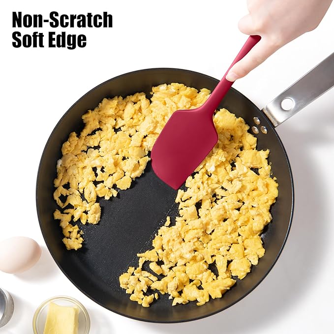 600째F Heat Resistant Silicone Spatula, Doosu High Temp Flexible Kitchen Rubber Bowl Scrapers Food Grade Seamless Baking Supplies Scratch-Proof for Scraping Non-Stick Pans (Red, 11.4in)