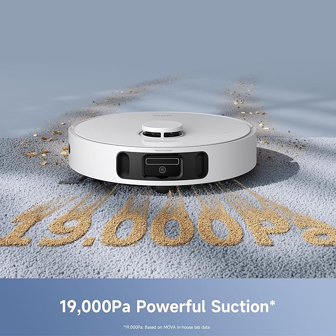 Mova E40 Ultra Robot Vacuum and Mop, 19,000Pa Suction, Extenable & Liftable Mop, All-in-One Station, Auto-Empty, Auto Washing & Hot Air Drying, 360째Obstacle Avoidance, App & Voice Control