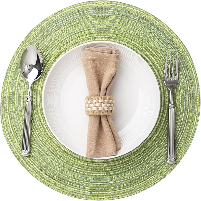 Round Placemats Set of 12 Woven Placemats Washable Braided Table Mats for Dining Table Heat Resistant Non-Slip Circle Place Mats(Green)