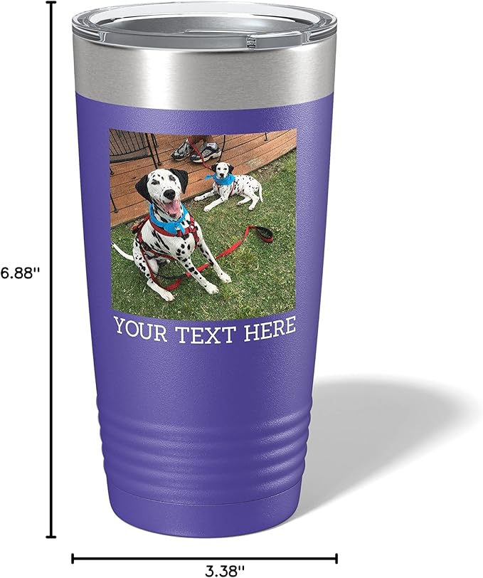 Personalized 20oz (17 Colors) Photo Picture Printed Insulated Stainless Steel Powder Coated Tumbler with Lid ??Customized Mother's Day Gift Gift for Him Men, Custom Coach Gifts Team Mom Dad (Purple)