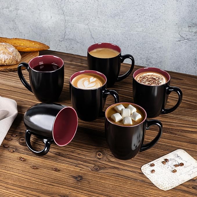 GBhome 12oz Coffee Mugs Set of 6, Large Ceramic Coffee Mugs for Man, Woman, Dad, Mom, Modern Coffee Mugs Set with handle for Tea/Latte/Cappuccino/Milk/Cocoa. Dishwasher&Microwave Safe,Red
