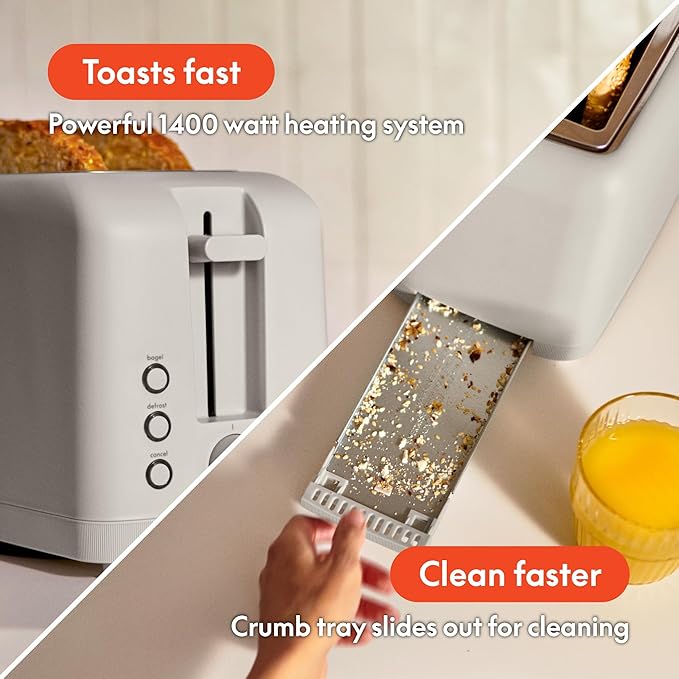 bella 4 Slice Slim Toaster, Fits-anywhere??Kitchenware, 6 Setting Shade Control with Reheat & Cancel Buttons, Fits Sourdough, 10??Long Slot, Anti Jam & Auto Shutoff, 900 Watt, Oatmilk