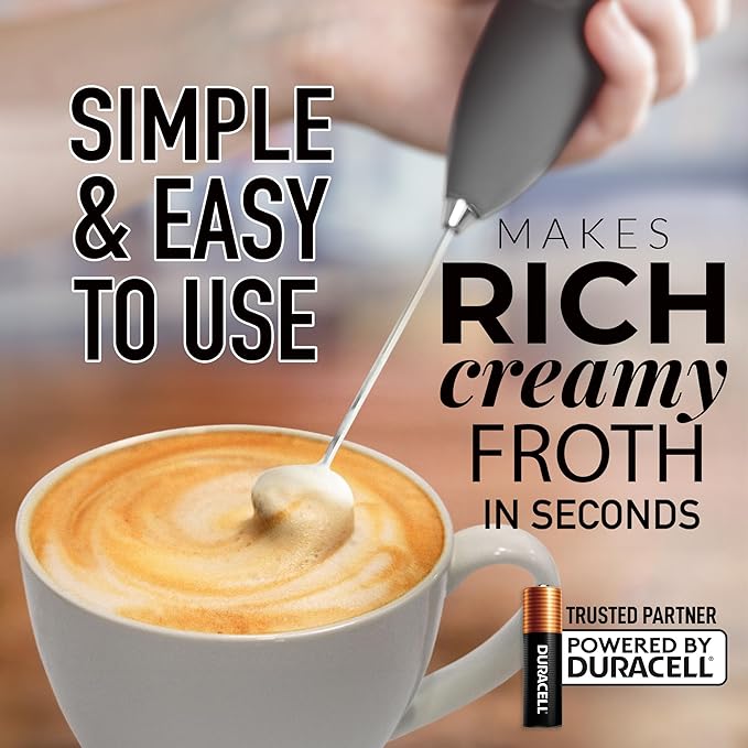 Zulay Kitchen Milk Frother Handheld Electric Whisk with AA Duracell Batteries ??Durable Drink Mixer for Coffee, Lattes, Cappuccinos & More - Charcoal