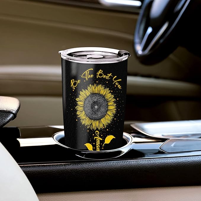 WAZONE Personalized Sunflower Tumbler Cup 20 30oz Customized Name Be The Best You Travel Mug Birthday Christmas Ideas Gifts For Friend Mom Daughter Double Wall Vacuum Insulated Tumbler