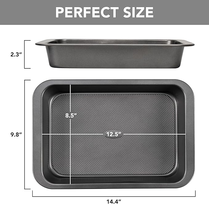 Tiawudi Cake Pan, Nonstick Baking Pan for Cake, Bread, Brownie or Lasagna, Heavy Duty Baking Dish with Diamond Texture Pattern and Wide Grips, Set of 2