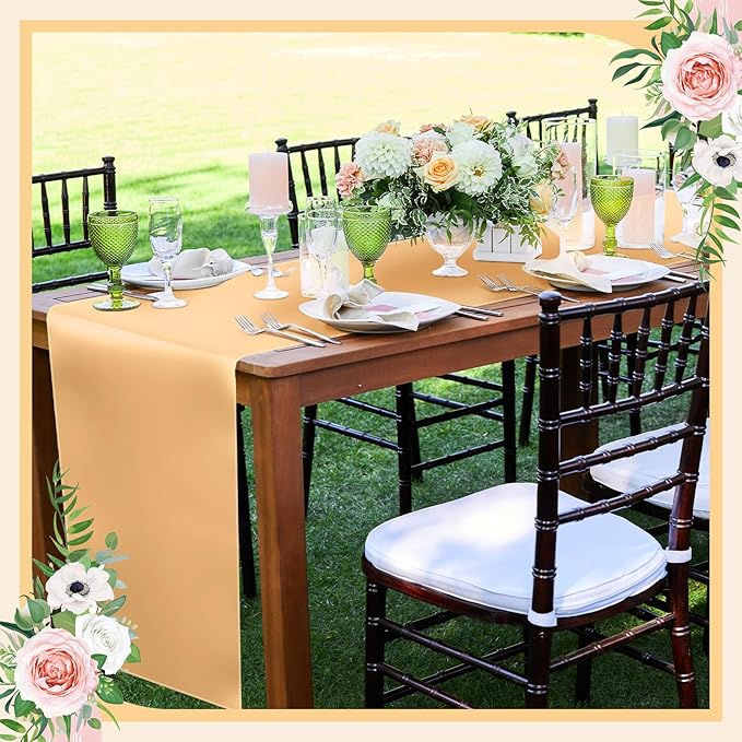Bencailor 24 Pcs Champagne Satin Table Runner Bulk 12 x 108 Inches Long Table Runners Bright Smooth Fabric Tablecloth for Wedding Banquet Birthday Valentines St Patrick's Day Party Decorations