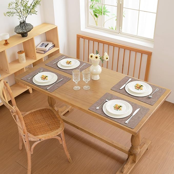 FROMHEART Faux Leather Placemats Set of 8?밯aterproof,Heat/Oil Stain-Resistant PU Table Mat?밨eversible,Non-Slip,Easy to Clean Place Mats for Kitchen,Dining,Indoor/Outdoor,(Dark Coffee,11.8" x 17")