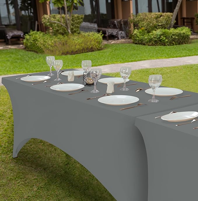 Utopia Kitchen 6FT Spandex Tablecloth [1 Pack, Grey] 200 GSM Stretch, Fitted, Washable and Wrinkle Resistant Table Cloth Rectangle Cover for Trade Shows, Wedding, Parties [72Lx30Wx30H Inch]