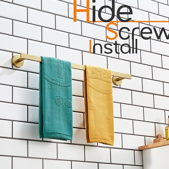 24 Inch Bathroom Towel Bar Bath Towel Rack Kitchen Towel Holder Towel Rails Wall Mounted SUS304 Stainless Steel Brushed Gold AN4001GD-L24