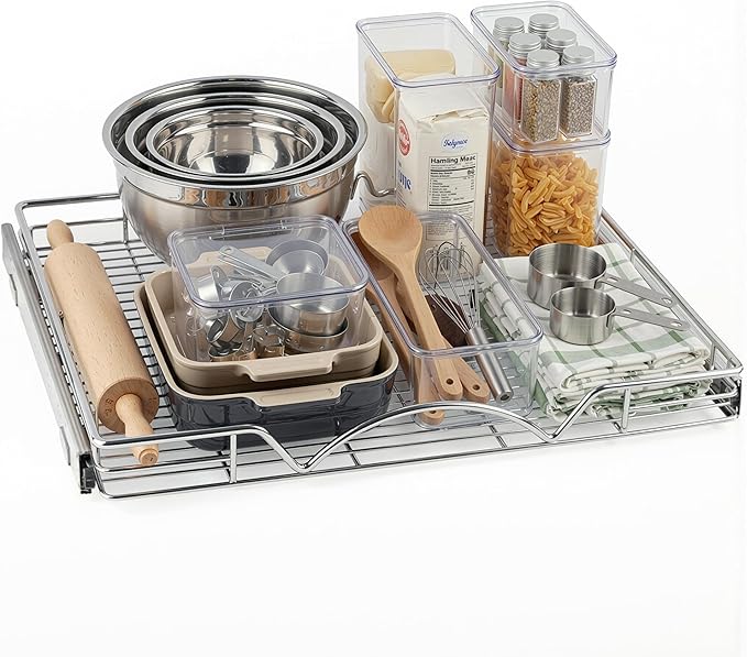 HOLDN??STORAGE Pull Out Cabinet Organizer, Heavy Duty Caddy w/Lifetime Limited Warranty -26?쓂 x 21?쒭 - Requires At Least 27-1/4??Cabinet Opening, Steel Metal Cabinet Drawers Slide Out, Chrome