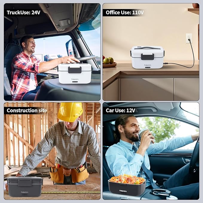 Foliantrix Heated Lunch Box 90W Electric Lunch Box for Adults with 2L Stainless Steel Container Portable Food Warmer for Men/Car/Truck/Work/Travel Loncheras Para Hombres De Trabajo 12/24/110v