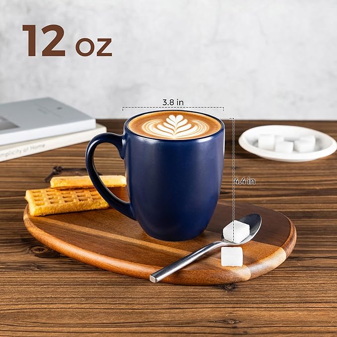 GBhome 12oz Coffee Mugs Set of 6, Large Ceramic Coffee Mugs for Man, Woman, Dad, Mom, Modern Coffee Mugs Set with handle for Tea/Latte/Cappuccino/Milk/Cocoa. Dishwasher&Microwave Safe,Navy Blue