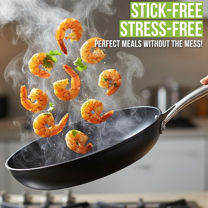 TECHEF - Onyx Collection Nonstick Frying Pan Skillet Set, PFOA-Free, Dishwasher Oven Safe, Stay-Cool Stainless Steel Handle, Induction-Ready, Made in Korea (8-inch and 10-inch)