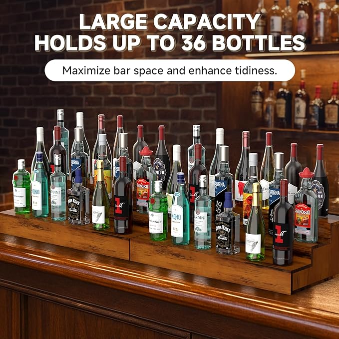 2 Pack Liquor Bottle Stand - 3 Tier Liquor Bar Bottle Display Shelf, Holds 36 Bottles, Real Wood, Easy to Clean, No Installation Required - 24 Inch Each (Dark Walnut)