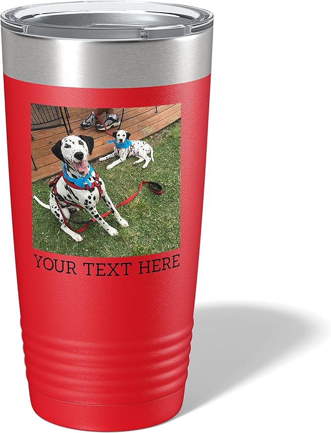 Personalized 20oz (17 Colors) Photo Picture Printed Insulated Stainless Steel Powder Coated Tumbler with Lid ??Customized Mother's Day Gift, for Her Him Men, Custom Coach Gifts Team Mom Dad (Red)