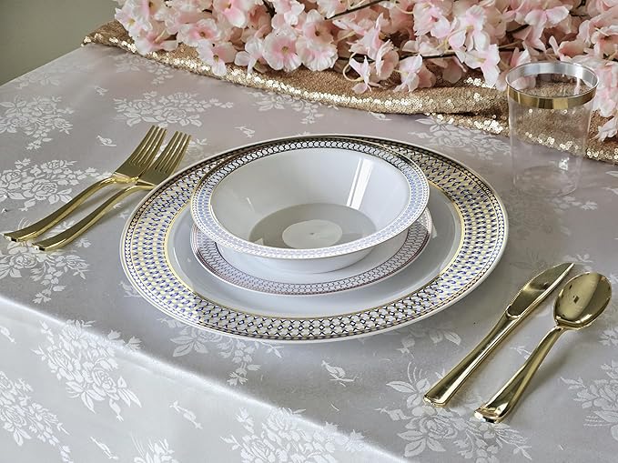 " OCCASIONS " 40 Piece Chargers pack Wedding Party 12'' Disposable Plastic Charger Plates/Chargers (Odissey Blue & Gold)