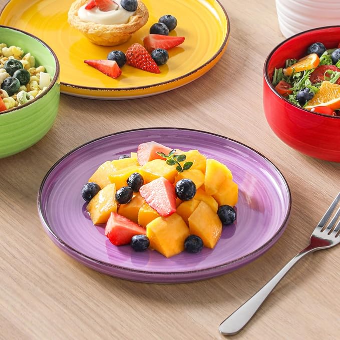vancasso Bonita Stoneware Dinnerware Sets, 12 Pieces Dishes Set竊똏olished Round Plates and Bowls Set for 4, Dishwasher and Microwave Safe, Multicolor