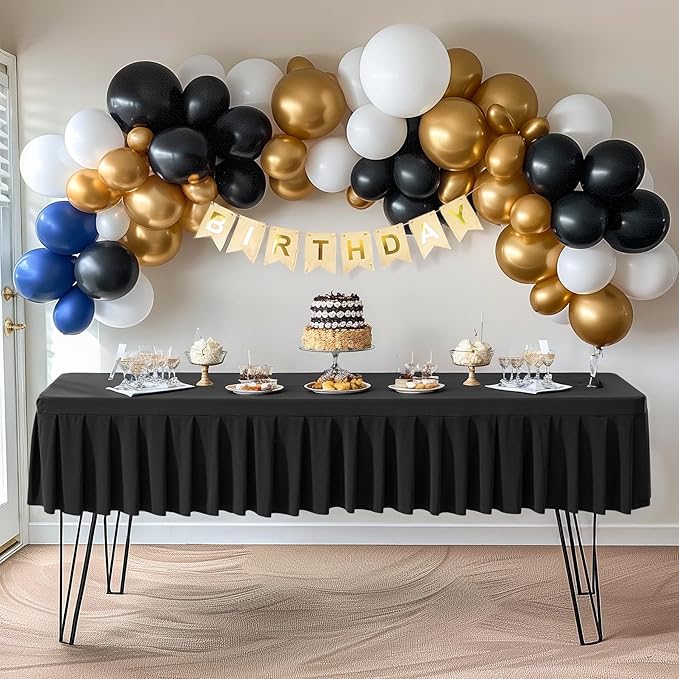 Wish Care Black Spandex Table Clothes for 6 Foot Rectangle Tables Wrinkle Free Stretch Fitted Tablecloth 6ft Pleated Ruffle Elastic Table Cover Skirt for Banquet Dining Outdoor Home Party Tablecloth