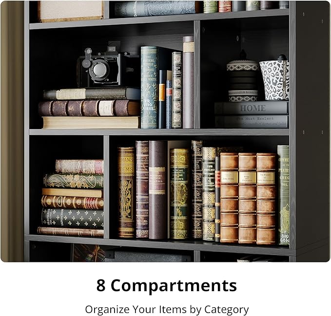 IRONCK Bookcase with Doors, Tall Bookshelf with Storage, Bookshelves and Bookcases with 8 Open Cubes for Living Room, Bedroom, Office