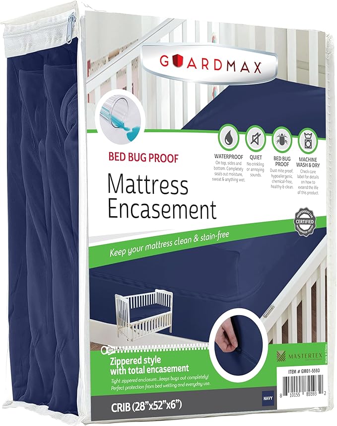 Guardmax Jersey Knitted Crib Size Zippered Mattress Encasement - Waterproof & Bed Bug Proof Mattress Protector - Comfortable, Soft, and Noiseless Zippered Bedding - Dust Mite Proof (28 x 52 x 6)