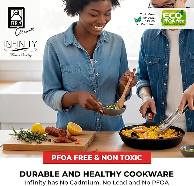BRA COOKWARE Infinity Nonstick Frying Pan | 10.2-Inch Cast Aluminum Skillet | PFOA/PFAS Free Fry Pan | All Cooktops (incl Induction) Searing Skillet | Oven Safe up to 425째F (w/o Removable Handle)