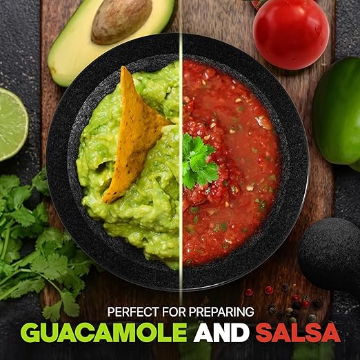 Umien Granite Mortar and Pestle Set - 8-Inch Natural Stone Molcajete with Avocado Tool - 3.5 Cup Capacity for Spices, Herbs, Pestos & Guacamole - Premium Kitchen Christmas Gift (Black)