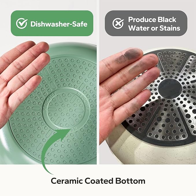 Redchef Non Stick Ceramic Frying Pan Set, Non Toxic Ceramic Pans for Cooking, 8" 9.5" 11" Skillet Set, No PFAS & PTFE & PFOA with Stainless Steel Handle, Dishwasher & Oven Safe Max up to 842째F (Green)