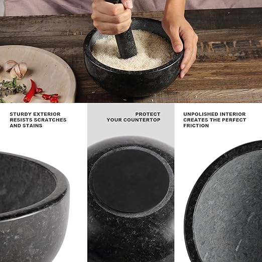 Koville Granite Mortar and Pestle Set, 8" Extra Large Grinder Bowl for Guacamole, Salsa, Pill Crusher, Spice, Herb, Garlic, Nut, Heavy Duty Grinder for Kitchen