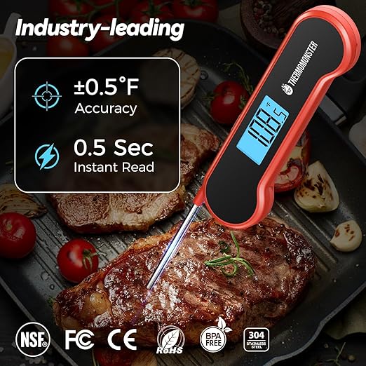0.5 Sec Instant Read Meat Thermometer Digital with 짹0.5??Precision, Food Thermometer for Cooking Kitchen Gadgets, Oven Grill Candy BBQ Essentials Accessories, Gifts for Him Dad Men Birthday, Red