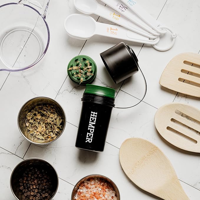Hemper Keeper 3?멼n?? Herb Grinder with Dual Storage Container - Smell?멠roof, Airtight & Water?멢esistant - Built?멗n Removable Grinder, Dual Compartments for Flower & Ground - (Black)