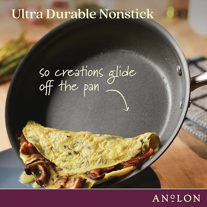 Anolon Advanced Home Hard Anodized Nonstick Frying Pan, 14.5 Inch ??Large Skillet with Helper Handle, 14 Inch Nonstick Frying Pan, Durable Cookware - Bronze