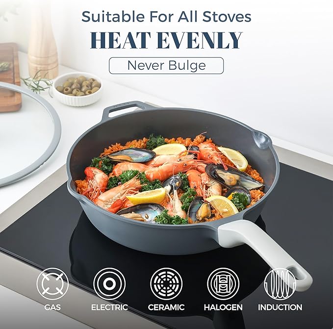 PRICUSIS Nonstick Ceramic Saut챕 Pan with Lid (3.2 qt, 10 inch), Toxin-Free Deep Frying Pan, Versatile Non Stick Frying Pan, Skillet, PTFE, PFOA & PFAS Free, Compatible with All Stovetops.