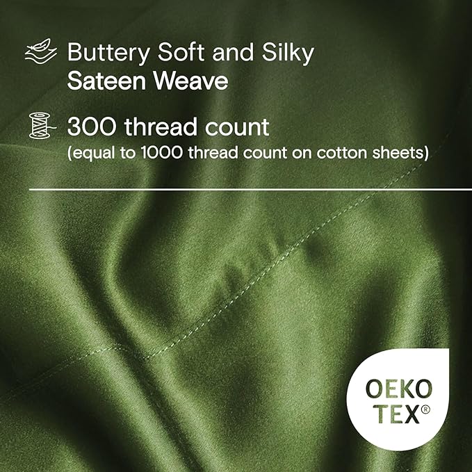 DOZ Sheet Set, 100% Viscose derived from Bamboo, Organically Grown, Buttery Soft, Cooling Sheets, High GSM, Deep Pockets - 3 Piece - 1 Pillowcase 1 Fitted 1 Top Sheet (Forest, Twin)