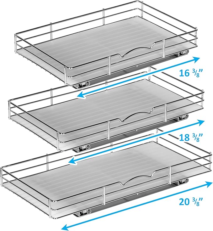 Pull Out Cabinet Organizer for Spices, Cans - Heavy Duty with Lifetime Limited Warranty- Pull Out Spice Rack- Cabinet Pull Out Shelf for Cans,Dishes, Etc, 20-3/8"Wx 10-1/2"D x 2-3/4??H, Chrome