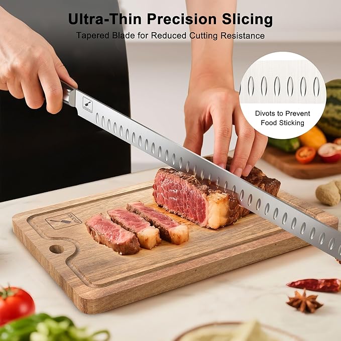imarku Brisket Knife, 12 Inch Ultra Sharp Carving Slicing Knife for Brisket, BBQ, Turkey, Ham, Ribs, and Roast Beef, High Carbon Stainless Steel Blade, Ergonomic Pakkawood Handle, Gift Box