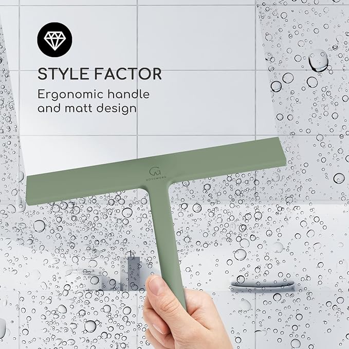 G횥TEWERK Shower Squeegee for Glass Doors, Silicone Window Squeegee, Bathroom and Glass Cleaning - Green - 9 Inch