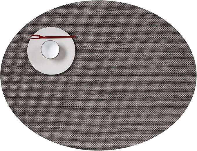 Chilewich Mini Basketweave Placemats in Light Grey - Set of 4 - Easy Care Woven Tabletop Textiles - Indoor/Outdoor - 19.25" x 14" Oval
