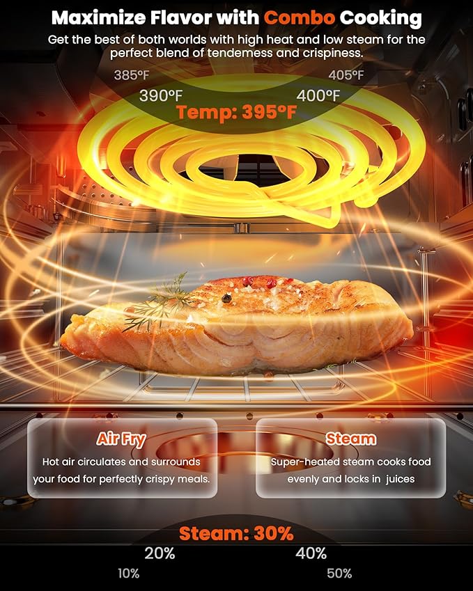Nuwave Combi Steam Oven, Non-Toxic Stainless Steel Multi-Cooker with Air Fry, Steam, Sous Vide, Toast & More, 50-450째F Precision, 120 Presets, Moisture Control, Programmable, Easy to Clean