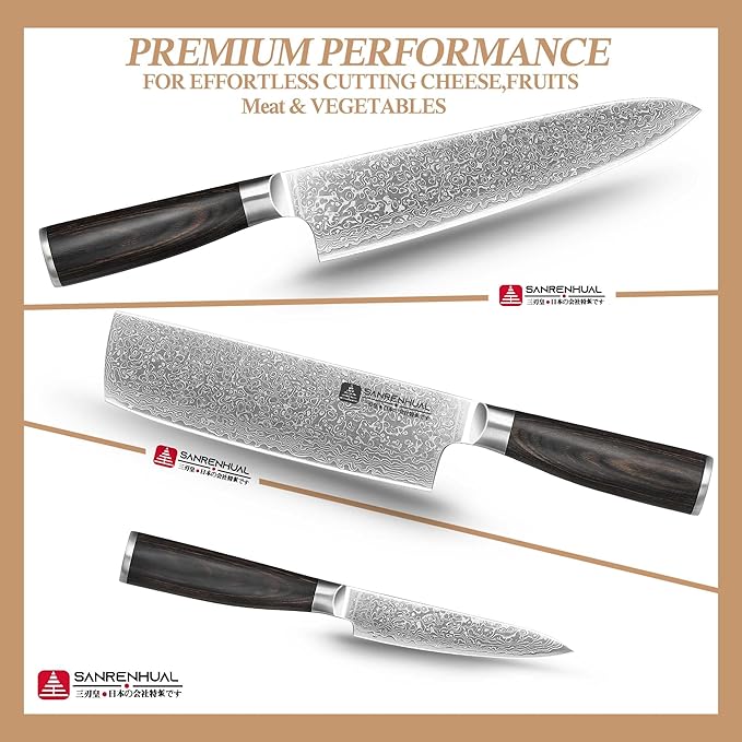 Japanese Damascus Knife Set 3 Piece, Damascus Chef Knife set 3, Forged from damascus steel Razor Sharp Professional Japanese knife set,Full Tang Handle,cooking gifts cooks
