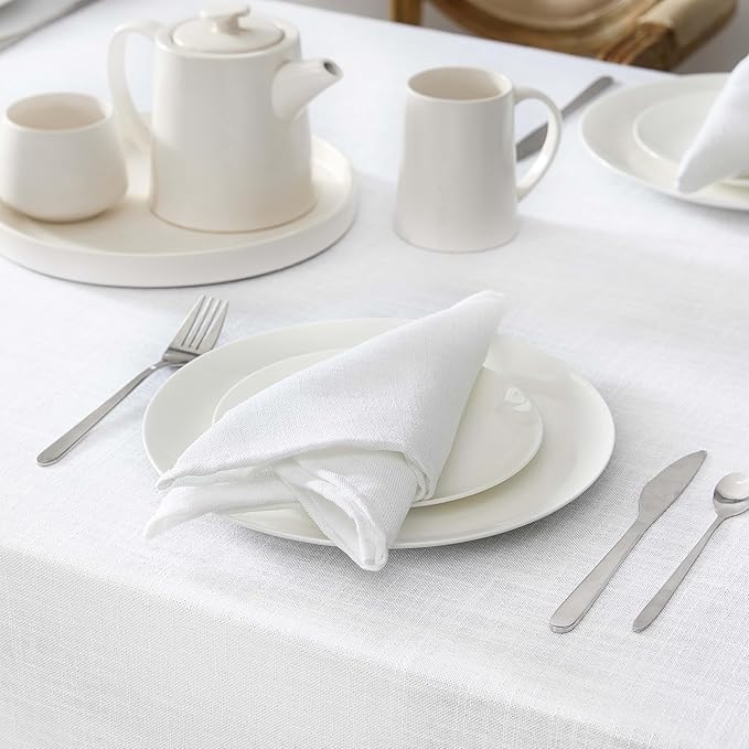 Laura Ashley Harper Luxuriously Smooth Fabric Tablecloth for Formal or Casual Dining, Holiday, Banquet, Wedding or Party, 60" x 120", White