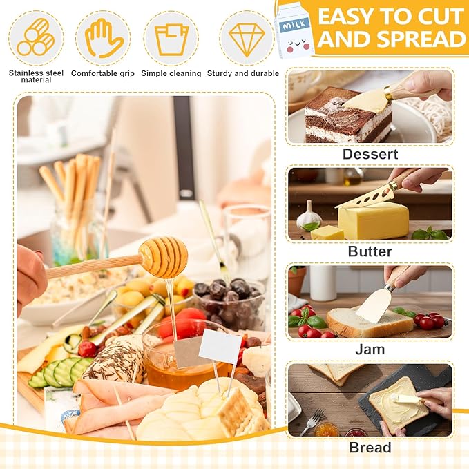 270 Pcs Charcuterie Board Accessories Cheese Butter Spreader Knife Set Butcher Paper Roll Serving Tongs Forks Spoons Dipping Bowls Dippers Cocktail Picks for Party Wedding Christmas (Gold)