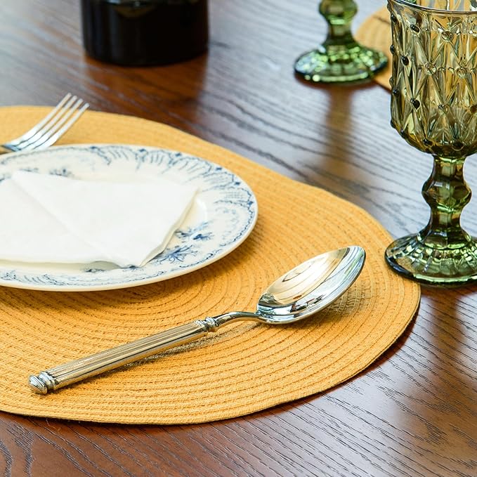 Noctiflorous Oval Braided Placemats Set of 8 Woven 12x18 Inch Non Slip Washable Heat Resistant Place Mats Round Tablemats for Dining Kitchen Party Daily Table Decor Dinner Mats (Solid Yellow, 8)