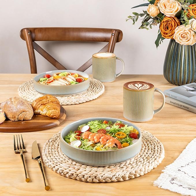 theterra Ceramic Coffee Mugs Set of 6, 14.2oz Handmade Coffee Cups with Handle for Latte, Tea, Milk, Beer, Hot Cocoa, Desert Sage