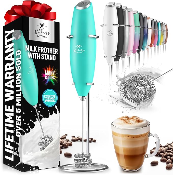 Zulay Kitchen Milk Frother with Patented Tornado Triple Whisk ??Handheld Foam Maker for Coffee, Lattes, Matcha & Hot Chocolate ??Rich, Creamy Froth in Seconds