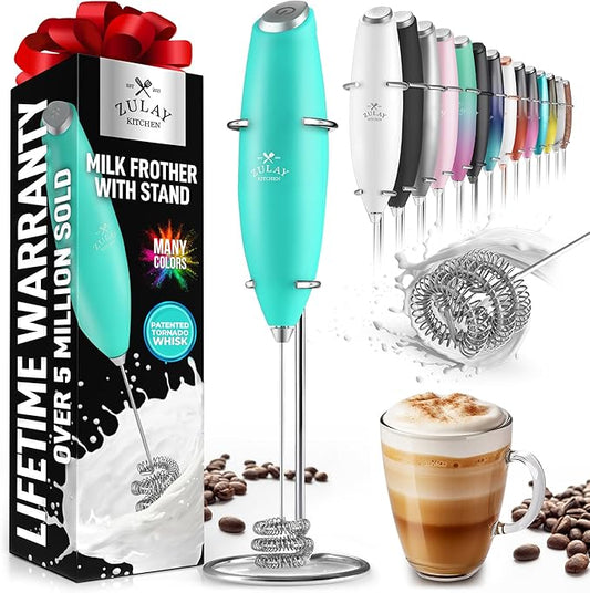 Zulay Kitchen Milk Frother with Patented Tornado Triple Whisk ??Handheld Foam Maker for Coffee, Lattes, Matcha & Hot Chocolate ??Rich, Creamy Froth in Seconds